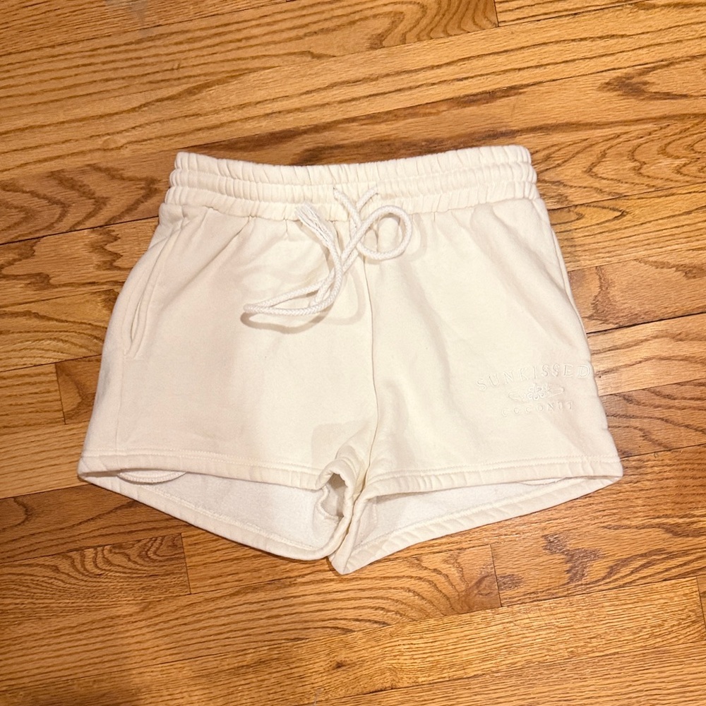 Women's Cream Drawstring Athletic Shorts